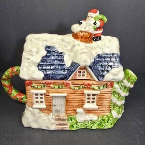 VTG Ceramic Teapot Christmas Home Decor Santa Holiday Gift Collectible